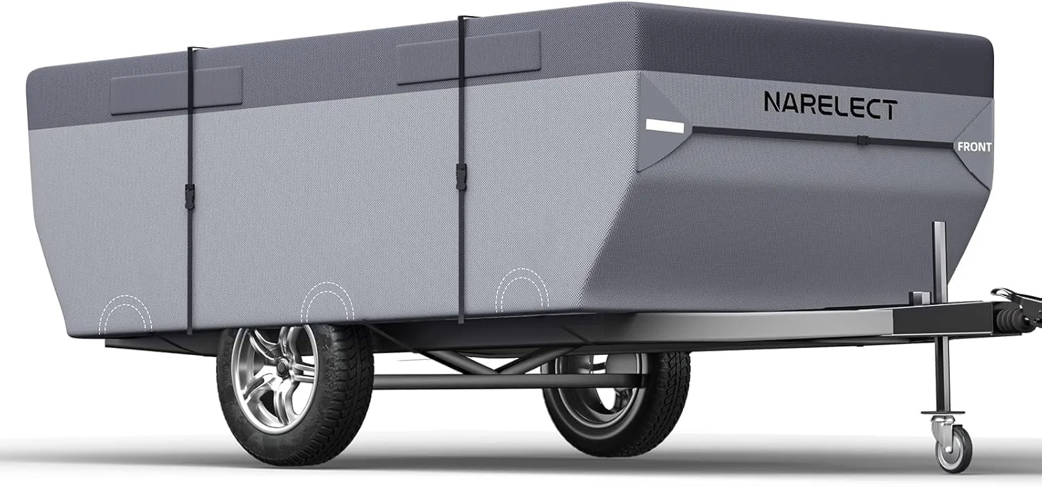 Pop up Camper Cover 14'-16' Tent Trailer Cover 7 Layers Top Waterproof Anti-UV Ripstop Folding Camper Covers Heavy Duty All Season Protection with Windproof Strap