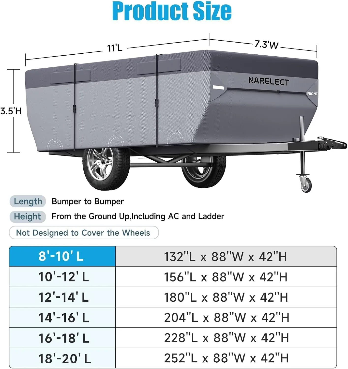 Pop up Camper Cover 14'-16' Tent Trailer Cover 7 Layers Top Waterproof Anti-UV Ripstop Folding Camper Covers Heavy Duty All Season Protection with Windproof Strap