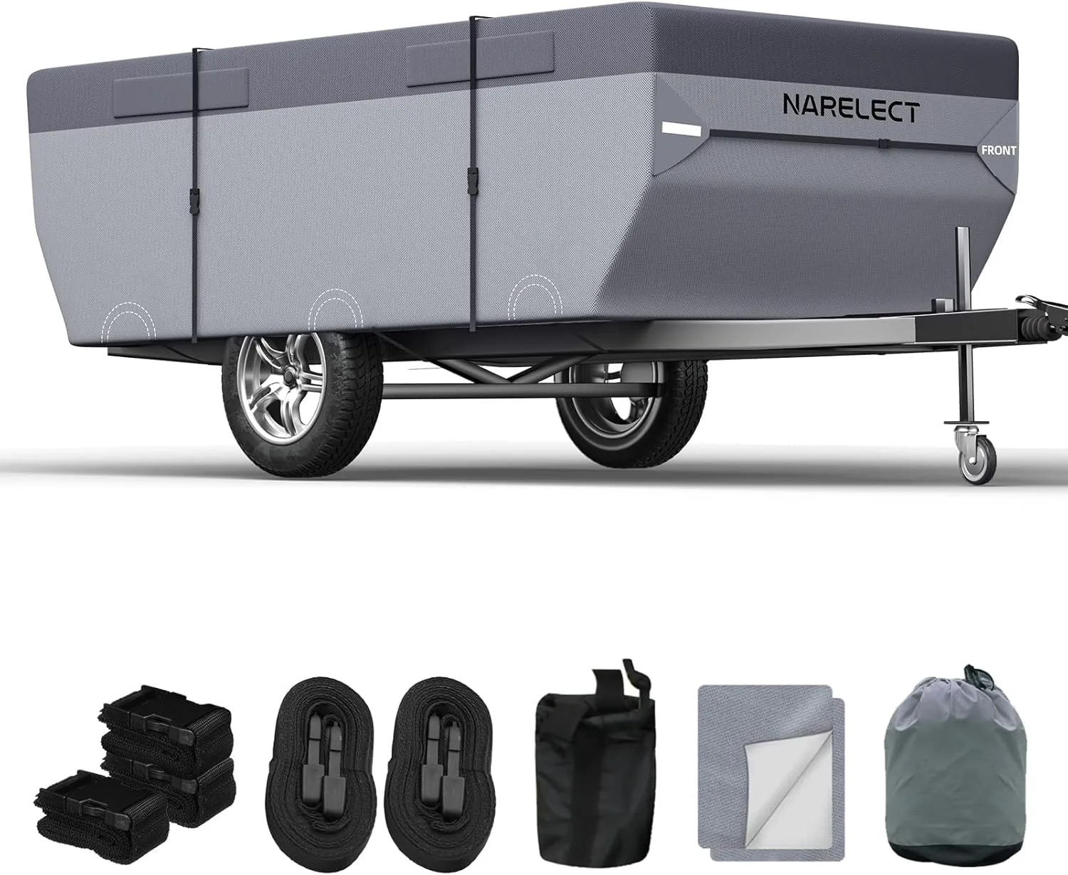 Pop up Camper Cover 14'-16' Tent Trailer Cover 7 Layers Top Waterproof Anti-UV Ripstop Folding Camper Covers Heavy Duty All Season Protection with Windproof Strap