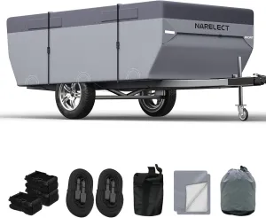 Pop up Camper Cover 14'-16' Tent Trailer Cover 7 Layers Top Waterproof Anti-UV Ripstop Folding Camper Covers Heavy Duty All Season Protection with Windproof Strap
