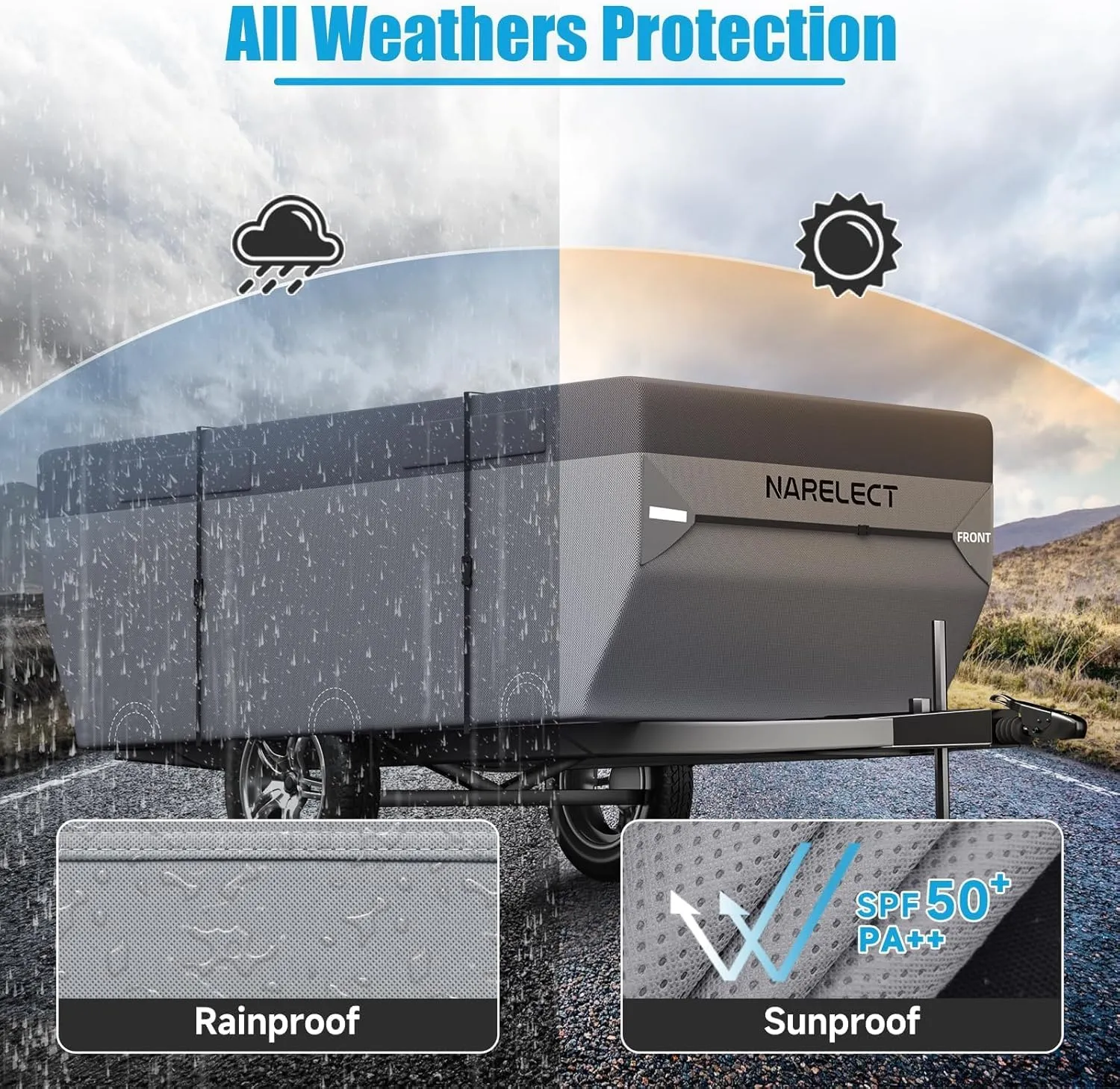 Pop up Camper Cover 14'-16' Tent Trailer Cover 7 Layers Top Waterproof Anti-UV Ripstop Folding Camper Covers Heavy Duty All Season Protection with Windproof Strap