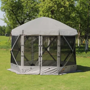 Pop Up Screen Tent, 12'x12' Windproof & UV Protection Sun Shelter, Portable Instant Setup, 6-Sided Screen Tent for Picnic, Camping, Backyard, Outdoor (Grey)