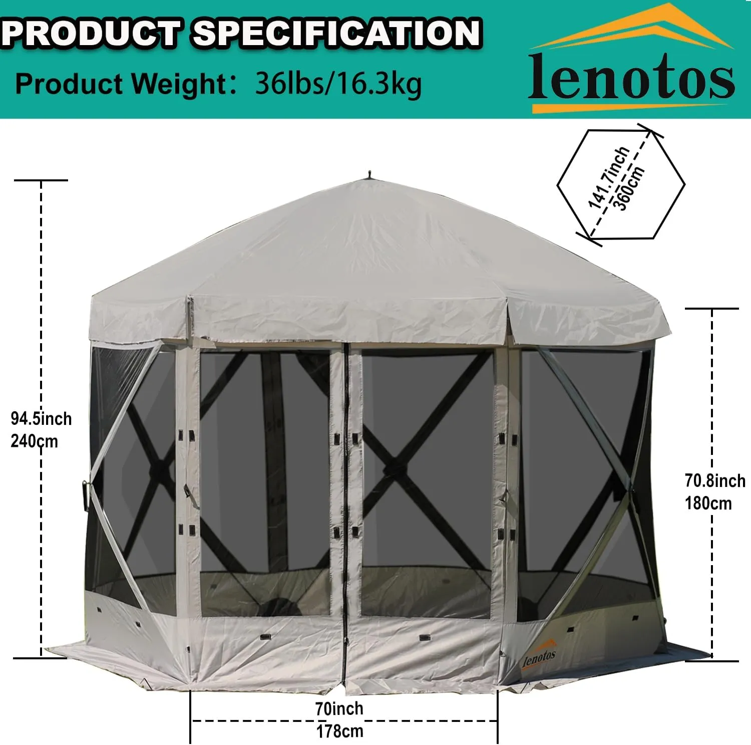 Pop Up Screen Tent, 12'x12' Windproof & UV Protection Sun Shelter, Portable Instant Setup, 6-Sided Screen Tent for Picnic, Camping, Backyard, Outdoor (Grey)