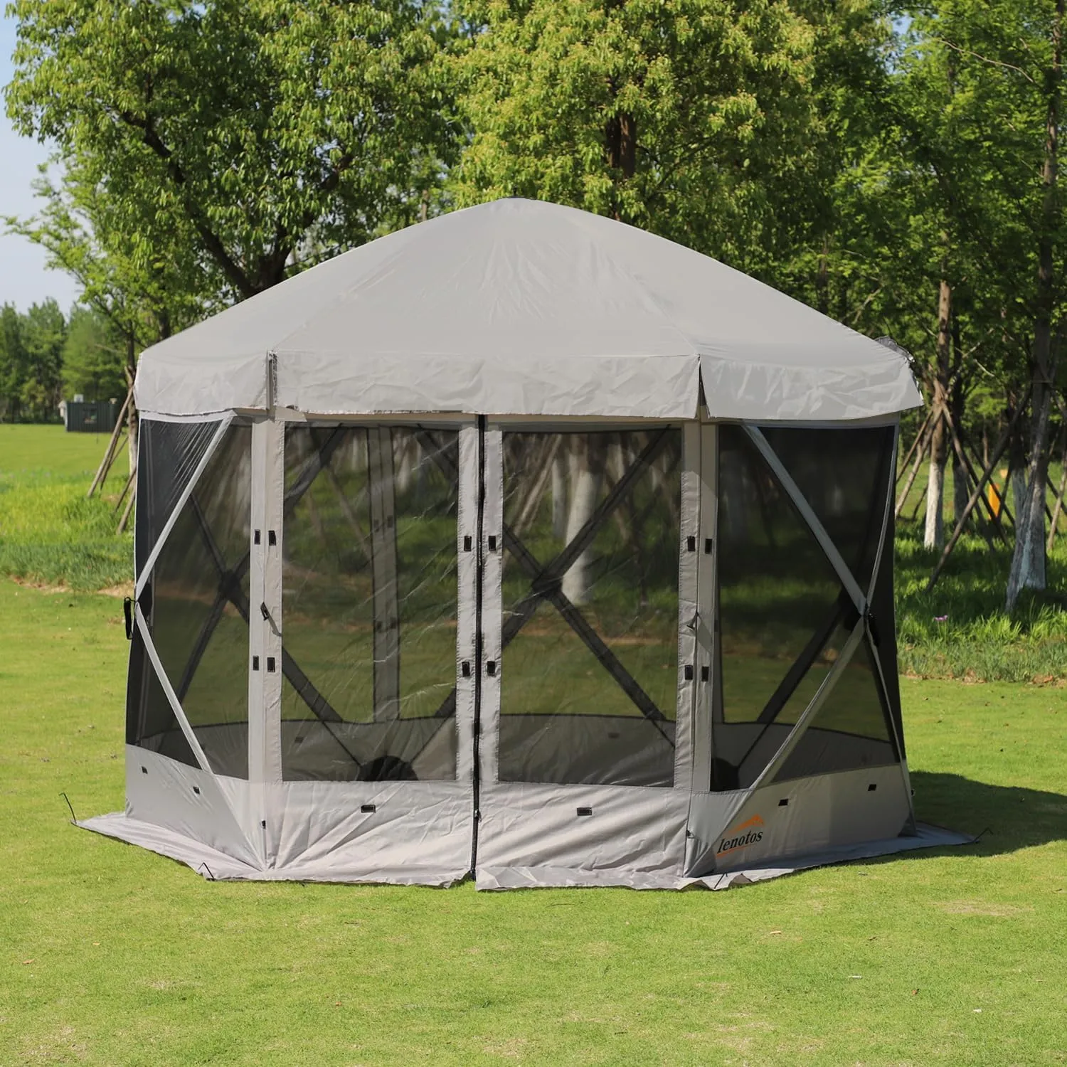 Pop Up Screen Tent, 12'x12' Windproof & UV Protection Sun Shelter, Portable Instant Setup, 6-Sided Screen Tent for Picnic, Camping, Backyard, Outdoor (Grey)