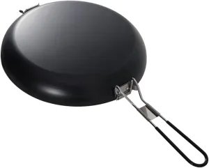 POPETPOP 1Pc Folding Outdoor Non Stick Frying Pan Durable Iron Cooking Pot for Camping Grilling Frying Burgers Steaks Vegetables Convenient Storage with Handle