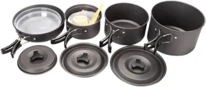 POPETPOP 1set Outdoor Cookware Portable Camping Pots and Frying Pan for Hiking BBQ Picnic Handles Design Insulated Handles People Use
