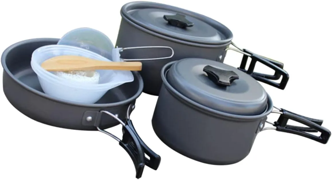 POPETPOP 2-3 Person Outdoor Cookware Portable Folding Pot Camping Cooking Set Camping Cooking Equipment Removable Handle Cookware