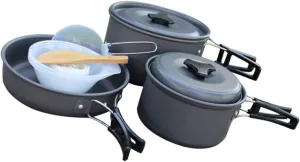 POPETPOP 2-3 Person Outdoor Cookware Portable Folding Pot Camping Cooking Set Camping Cooking Equipment Removable Handle Cookware