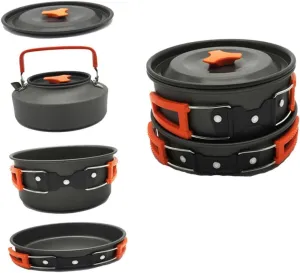 POPETPOP Complete Camping Cook Set Includes Bowl Silverware Frying Pan Pot Cooking Utensils for Outdoor Adventures