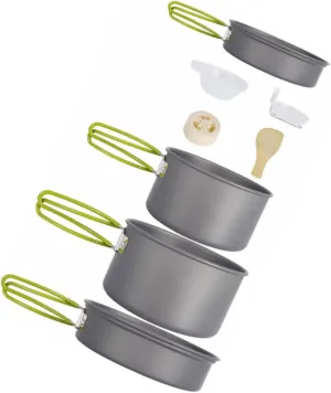 POPETPOP Complete Outdoor Cooking Kit 5pc Picnic Cooking Set Lightweight Non-stick Camping Cookware for 3-4 People