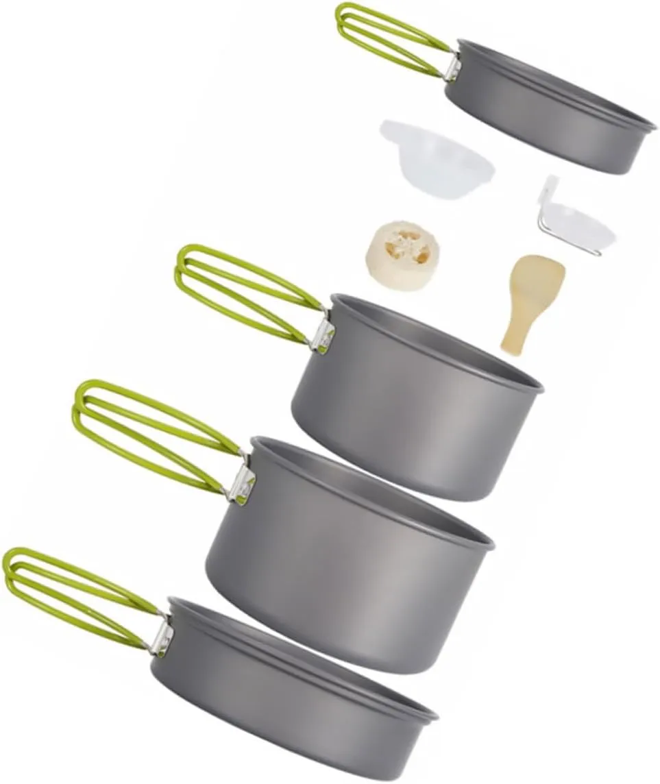 POPETPOP Complete Outdoor Cooking Kit 5pc Picnic Cooking Set Lightweight Non-stick Camping Cookware for 3-4 People