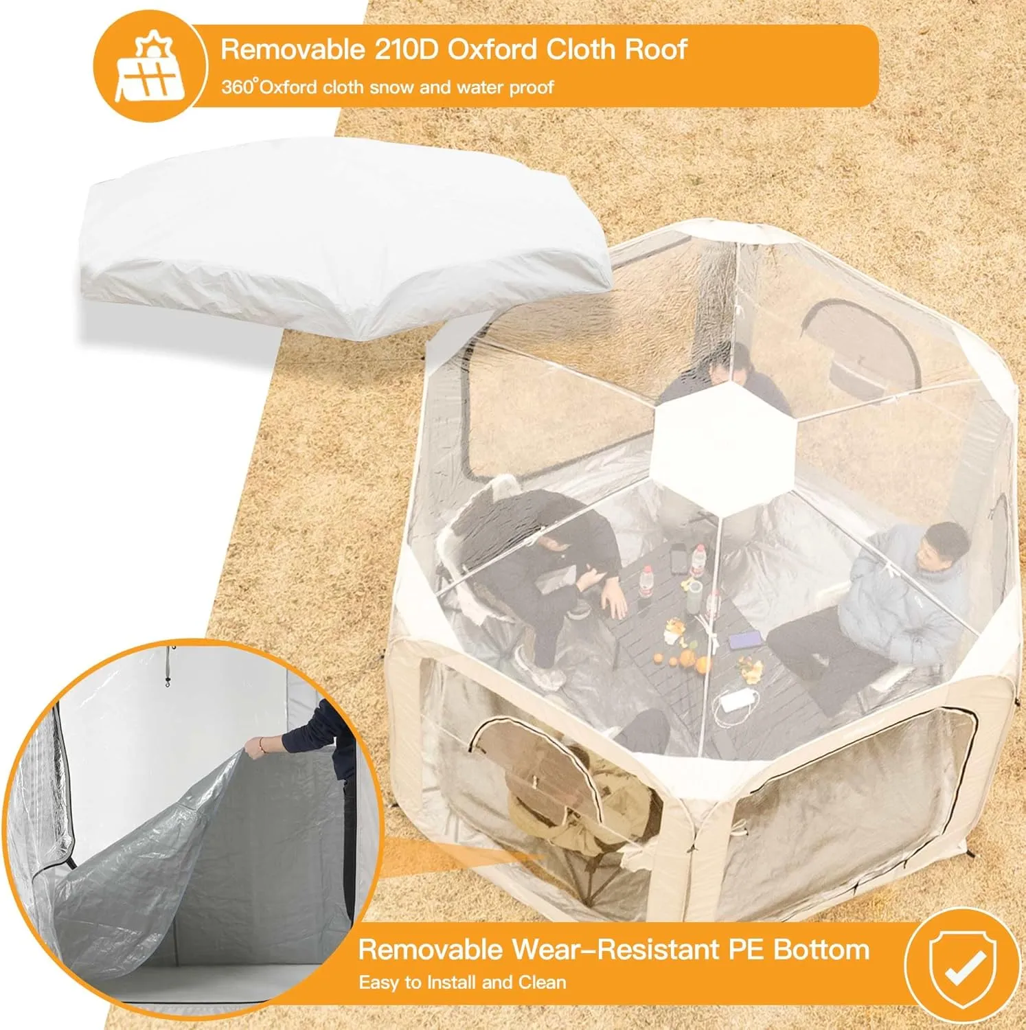 Porayhut Pop up Bubble Tent Screen House 10’X10’Large Camping Sun Shelter,Weather and Cold Proof Pod with Detachable Sunshade Cloth,Waterproof Floor,2 Zipper Doors & 4 Mesh Breathable Windows