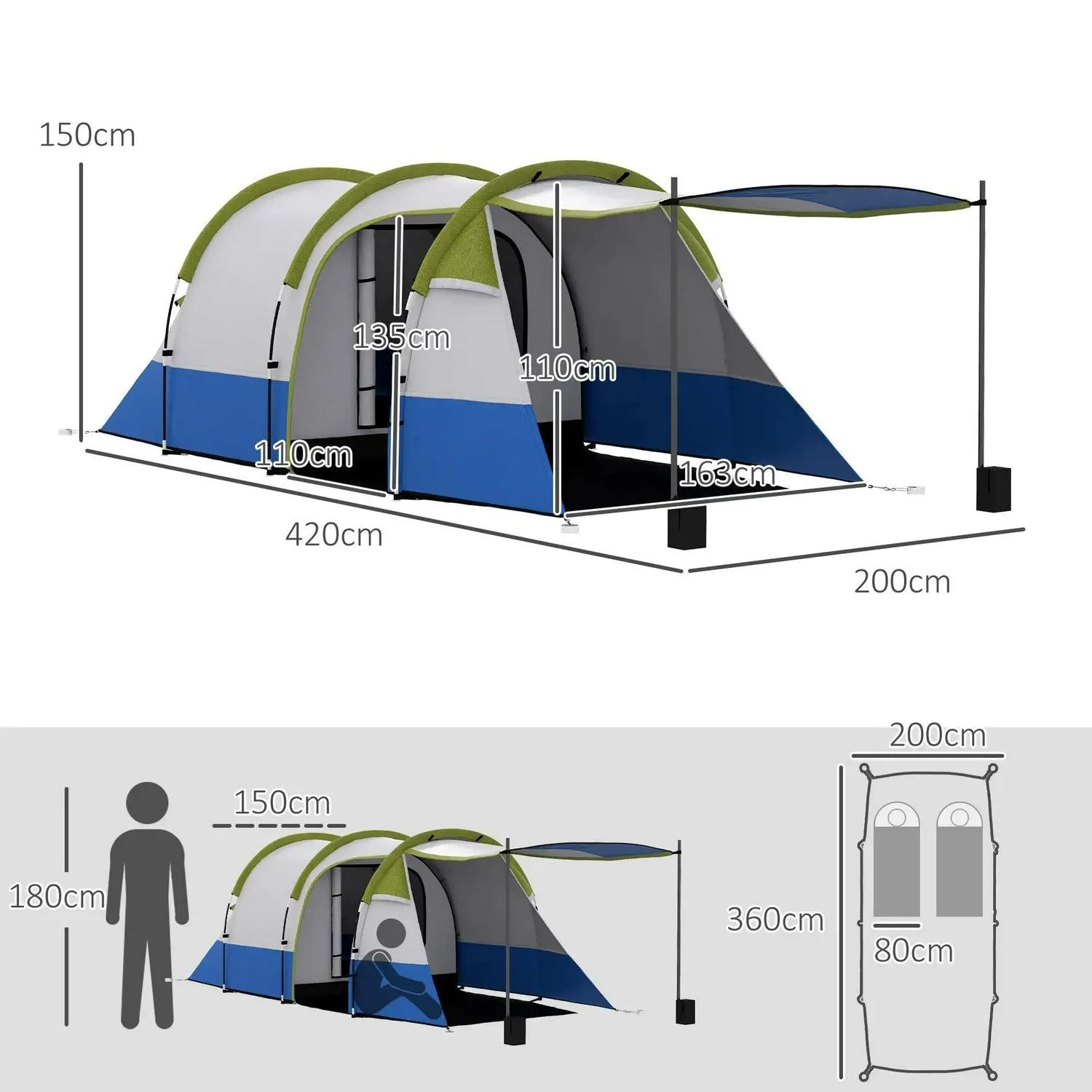 Porch Tent, Time-limited sale Green Award-winning Accessories Man With Two-Room Three And Outsunny -