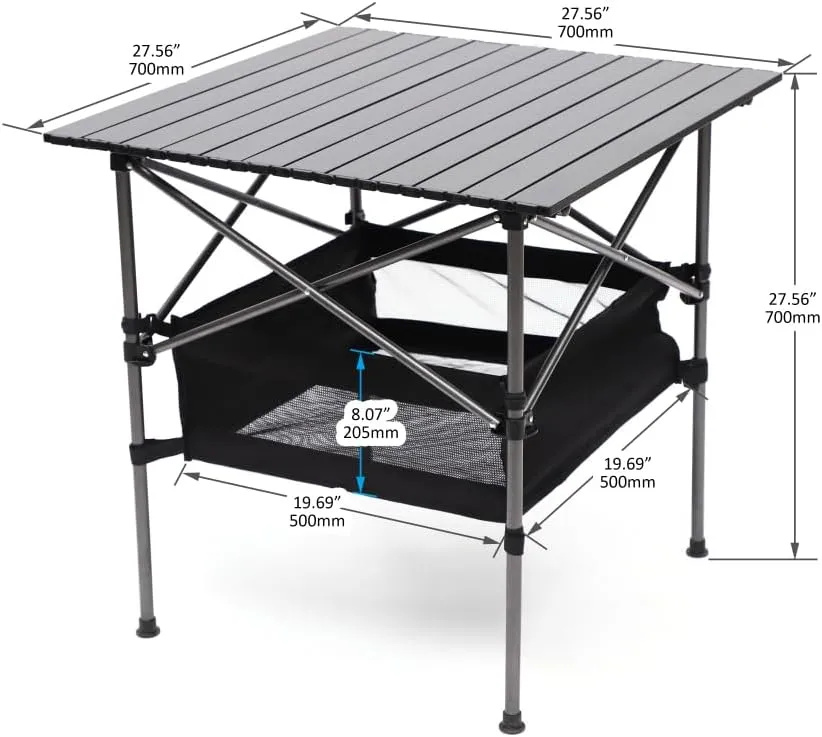 Portable Aluminum Folding Table with Carry Bag,Lightweight Roll-Up Rectangular Table for Camping,Picnics,Beach & Backyard, Indoor/Outdoor Use (27.56X27.56X27.56in)