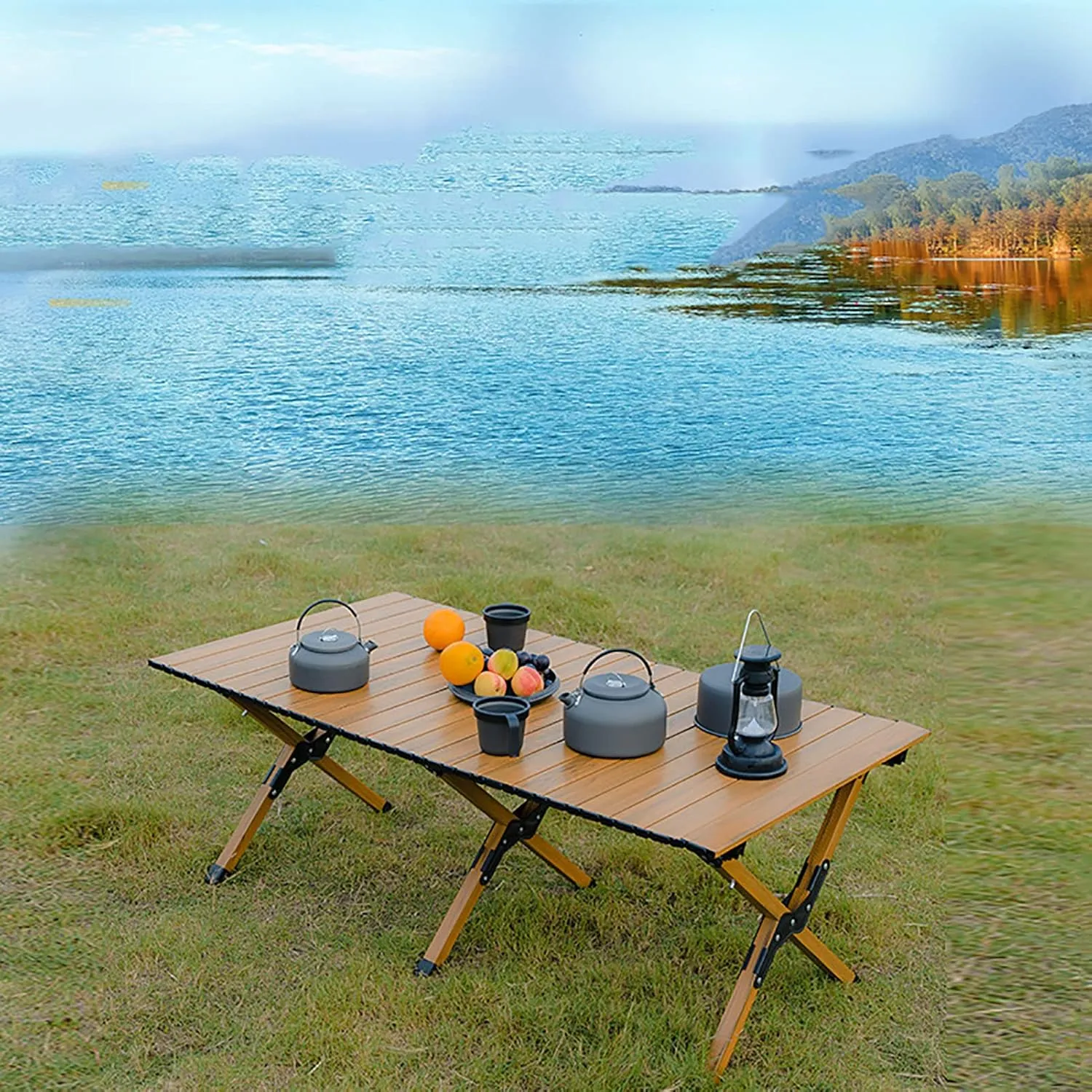 Portable Aluminum Outdoor Folding Table,Compact Beach Travel Table with Carry Bag Roll-up Grill Table for BBQ, Party, Camping,A,94x55x49cm