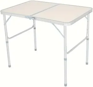 Portable and Adjustable Small Outdoor Folding Table for Camping & Picnics, Lightweight Aluminum with Water-Resistant Top, Beige and Silver Gray