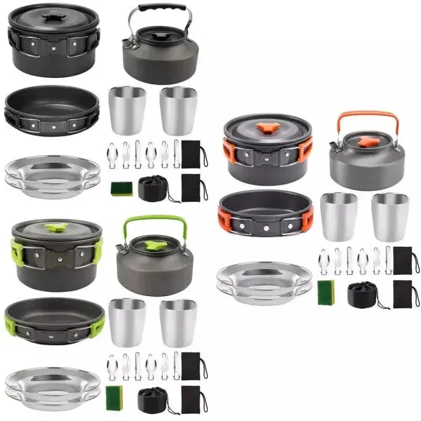 Portable Camp Cookware Set with Pot Pan Cup and Teapot for Outdoors