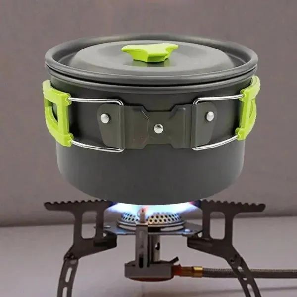 Portable Camp Cookware Set with Pot Pan Cup and Teapot for Outdoors