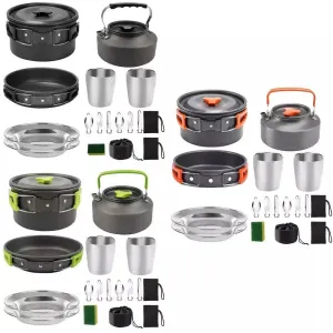 Portable Camp Cookware Set with Pot Pan Cup and Teapot for Outdoors