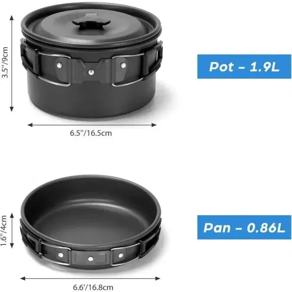 Portable Camp Cookware Set with Pot Pan Cup and Teapot for Outdoors