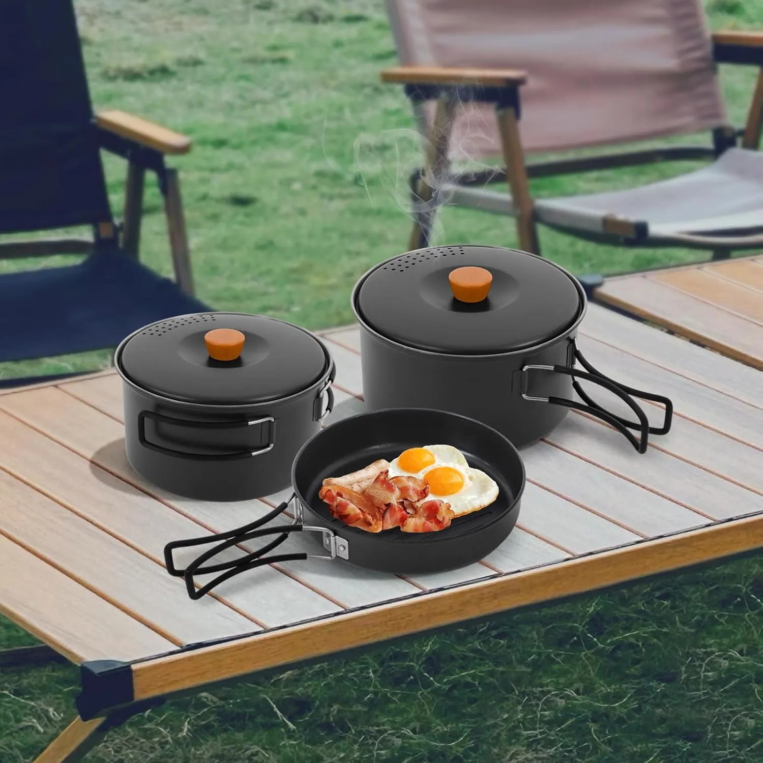 Portable Camping Cookware Set, 304 Stainless Steel Outdoor Camping Cooking Pots and Pans with Storage Bag, Outdoors Campfire Cook Cookware Equipment for Outdoor Camping Hiking Picnic for 2-3