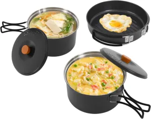 Portable Camping Cookware Set, 304 Stainless Steel Outdoor Camping Cooking Pots and Pans with Storage Bag, Outdoors Campfire Cook Cookware Equipment for Outdoor Camping Hiking Picnic for 2-3