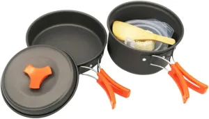 Portable Camping Cookware Set 8 Pieces Pots Pans Bowl Spoons Lid for 1-2 People Compact Barbecue Cutlery Set for Hiking