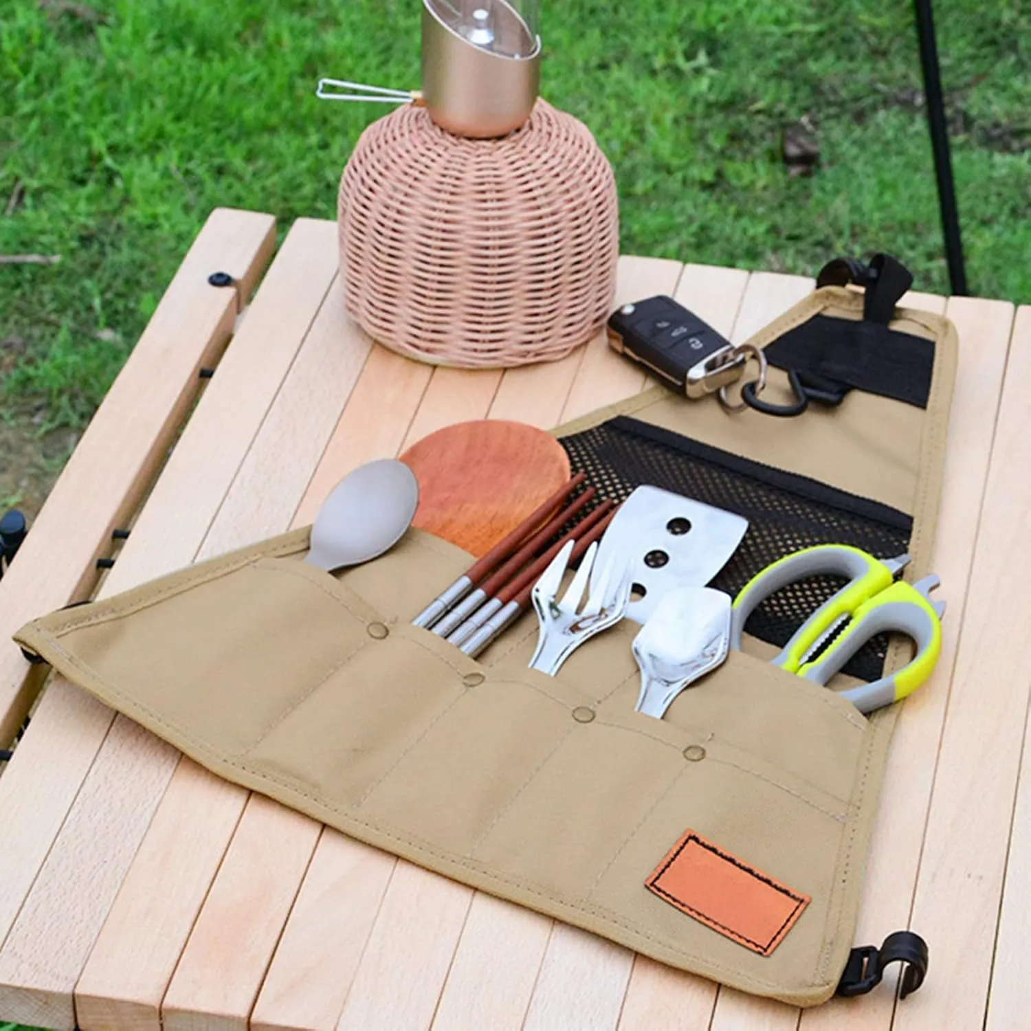 Portable Camping Kitchen Cookware Set Travel Storage Bag - Khaki S