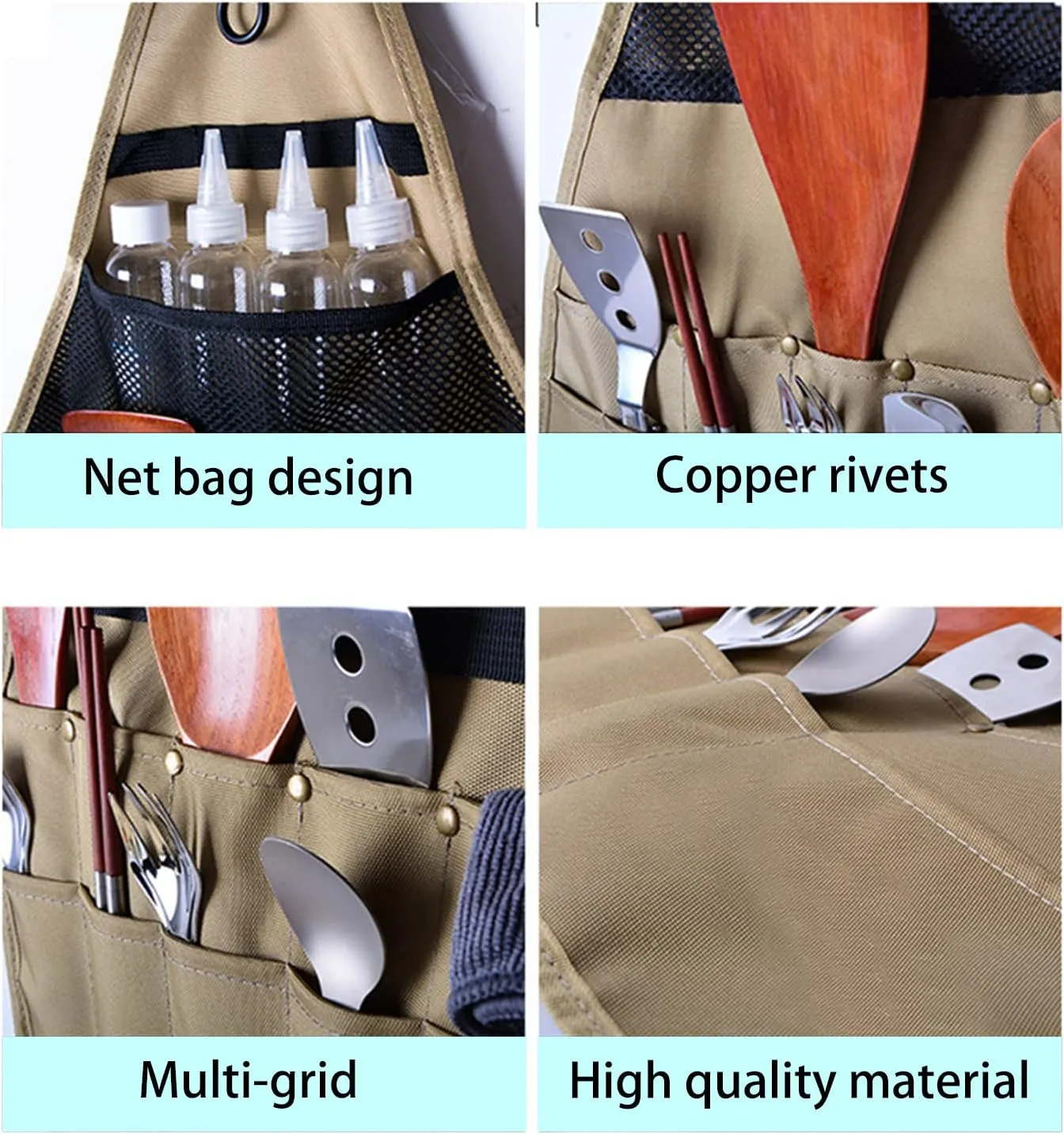 Portable Camping Kitchen Cookware Set Travel Storage Bag - Khaki S