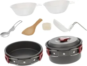 Portable Camping Pot Set 2-Person Aluminum Cookware Picnic Bowl Pan Easy-Clean Non-Stick