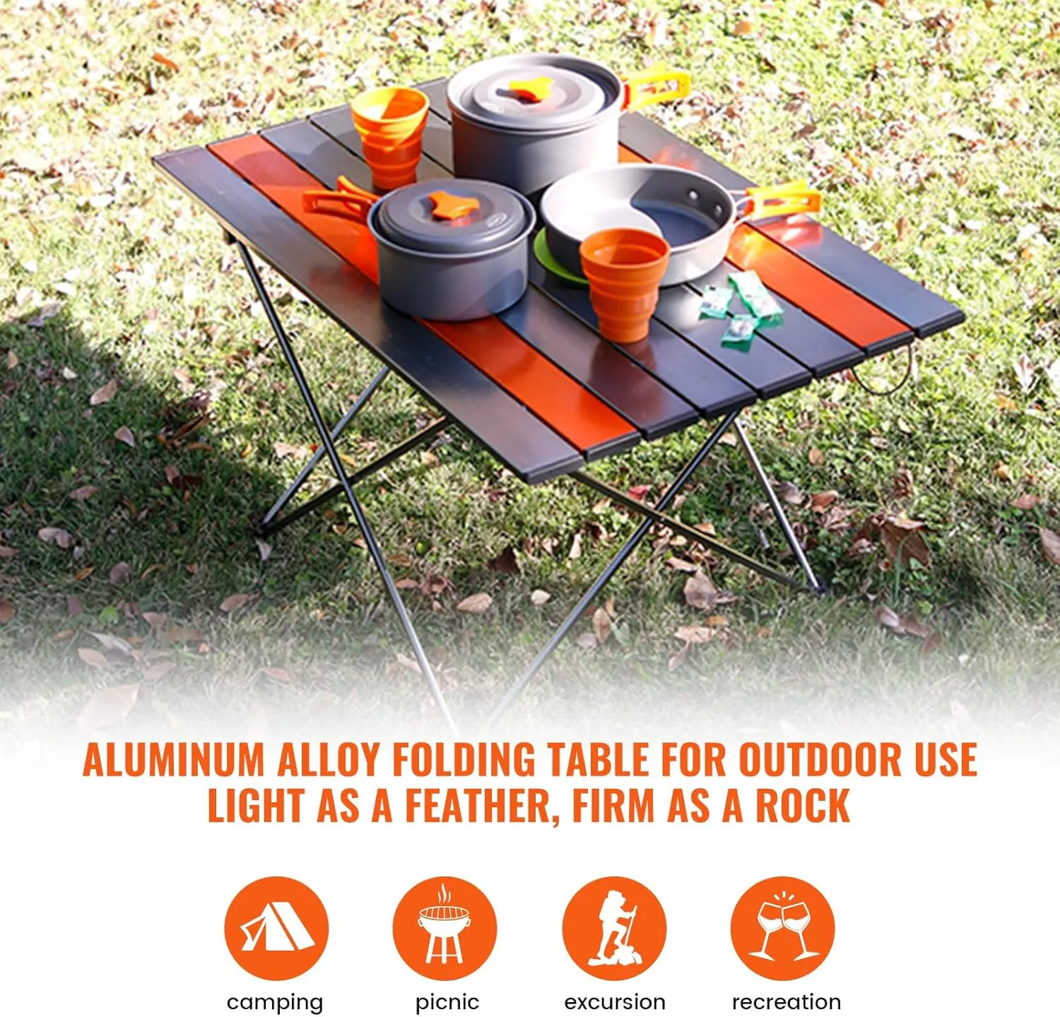 Portable Camping Side Table,Camping Tables Picnic Accessories Camping Gear with Carry Bag for Wild Camping,Outdoor Photography,Exploration,Orange and Gray