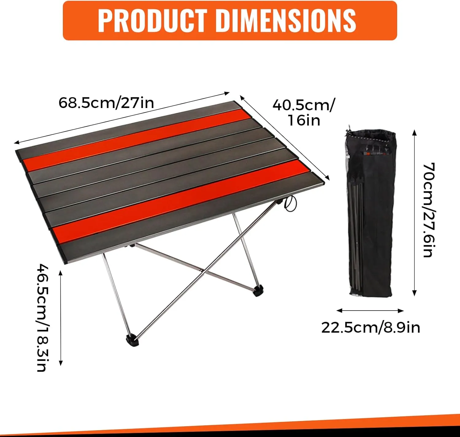 Portable Camping Side Table,Camping Tables Picnic Accessories Camping Gear with Carry Bag for Wild Camping,Outdoor Photography,Exploration,Orange and Gray