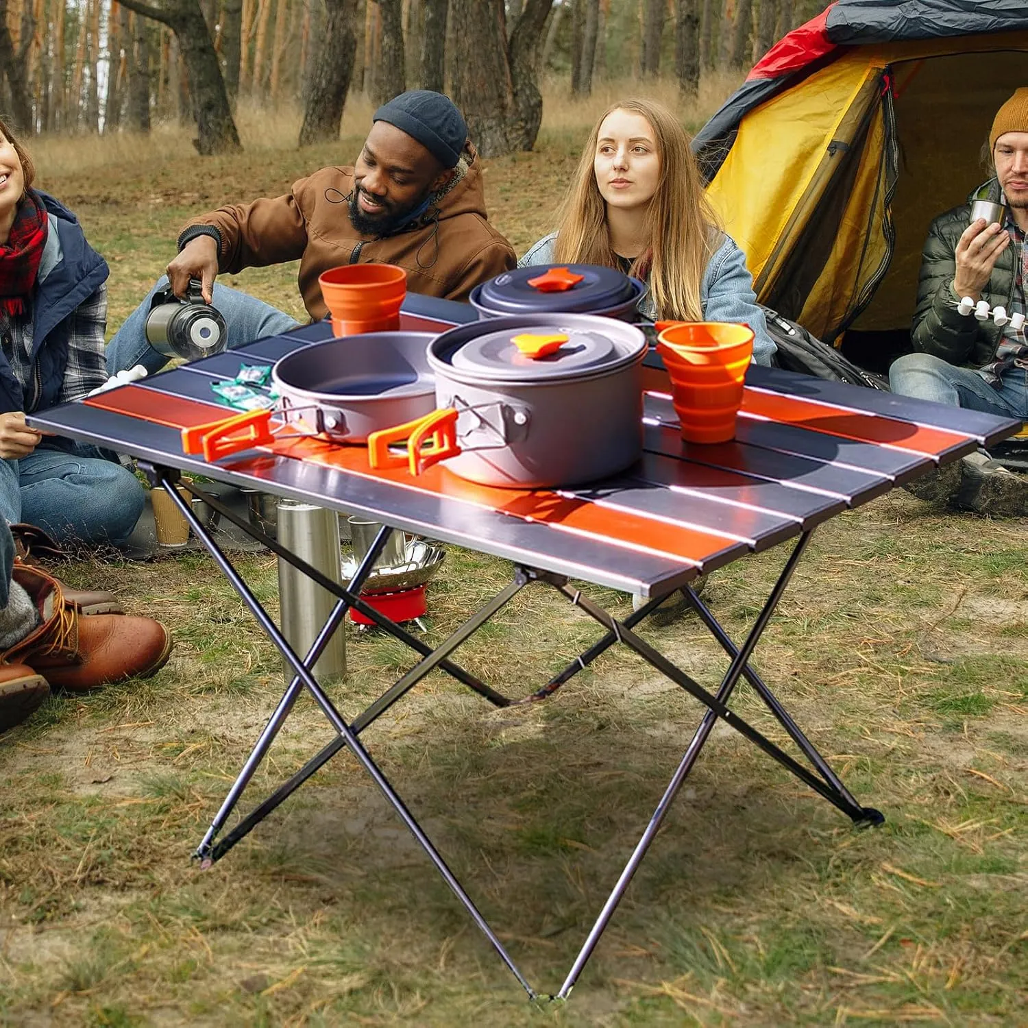 Portable Camping Side Table,Camping Tables Picnic Accessories Camping Gear with Carry Bag for Wild Camping,Outdoor Photography,Exploration,Orange and Gray