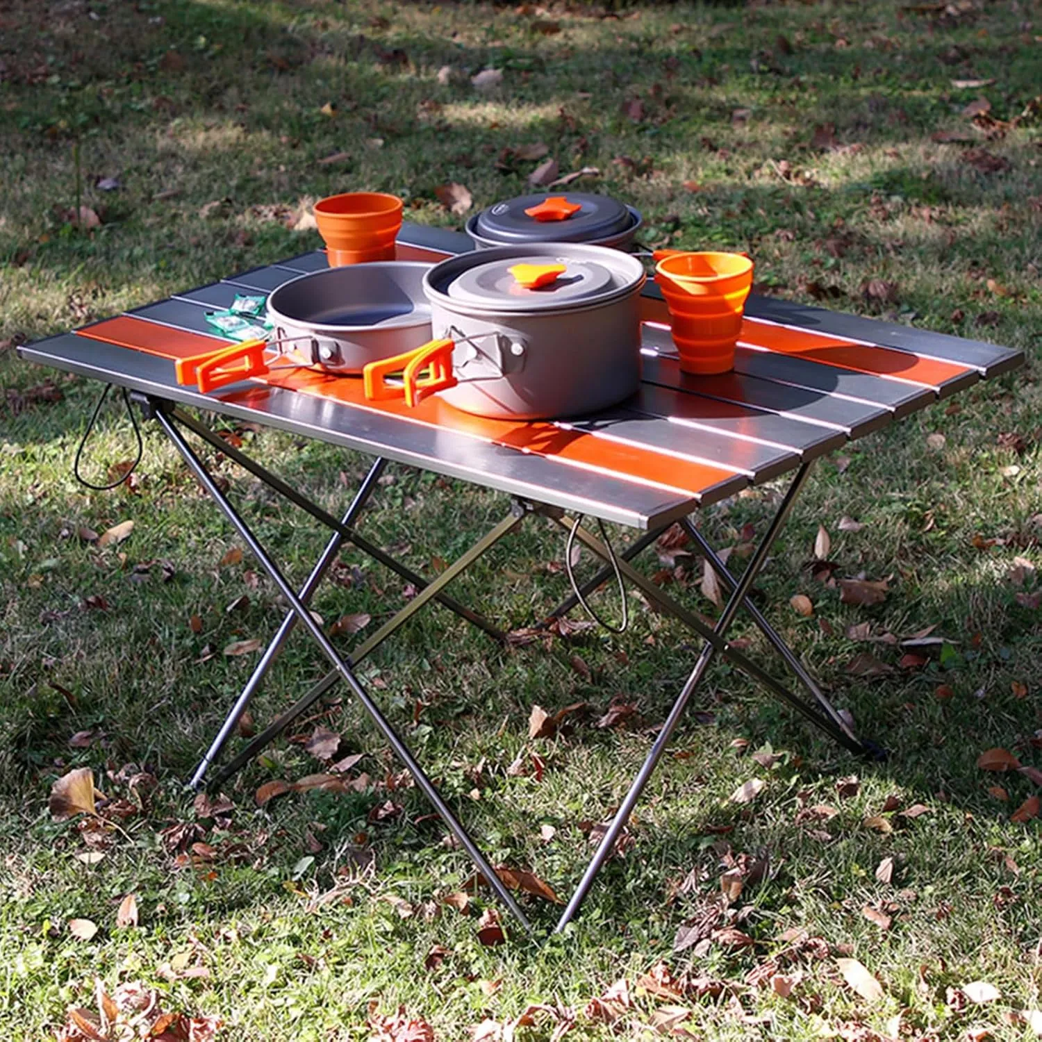 Portable Camping Side Table,Camping Tables Picnic Accessories Camping Gear with Carry Bag for Wild Camping,Outdoor Photography,Exploration,Orange and Gray