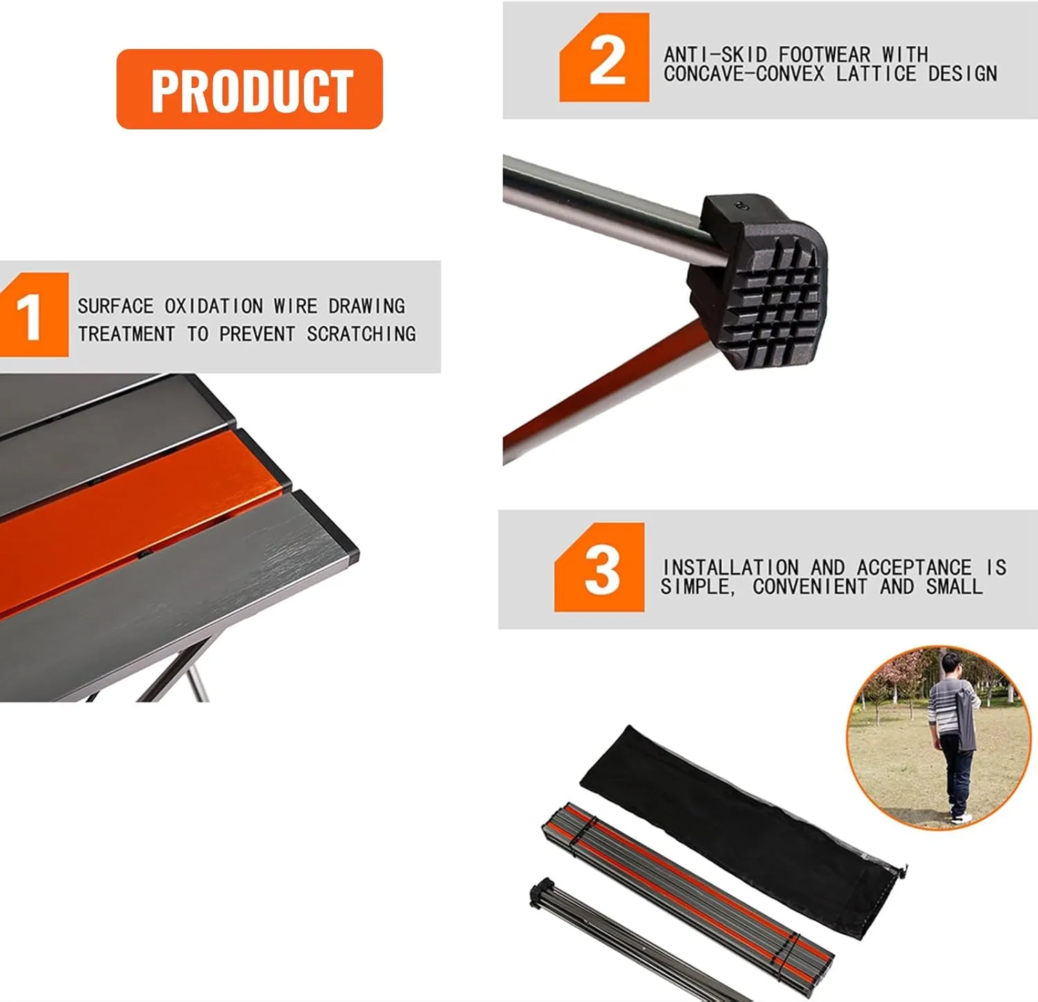 Portable Camping Side Table,Camping Tables Picnic Accessories Camping Gear with Carry Bag for Wild Camping,Outdoor Photography,Exploration,Orange and Gray