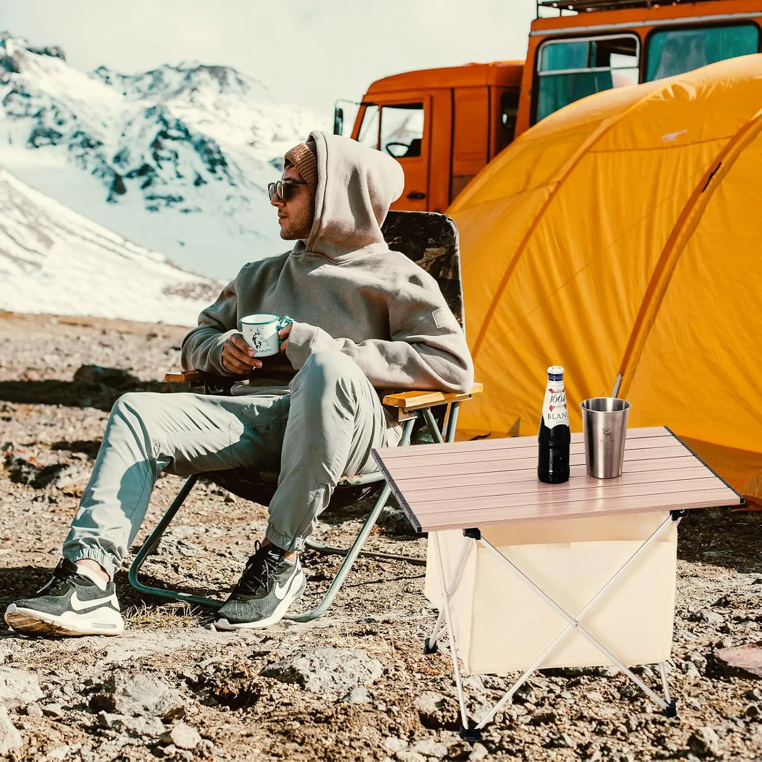 Portable Camping Table Folding Beach Table Ultralight Aluminum Camp Table with Storage Bag for Beach Hiking Backpacking Fishing Picnic