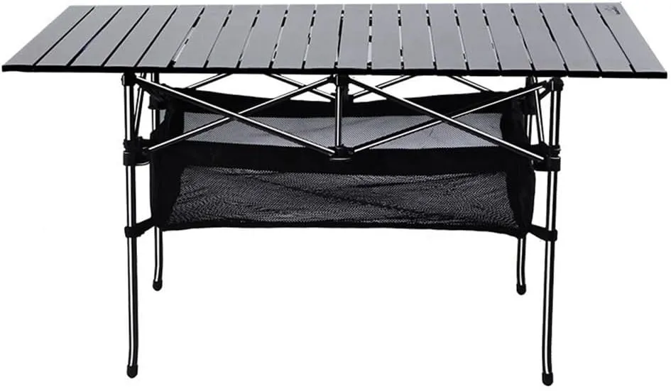 Portable Camping Table with Mesh Pocket and Carrying Bags Folding Aluminum Roll Up Table Outdoor Hiking Picnic Fishing Side Table