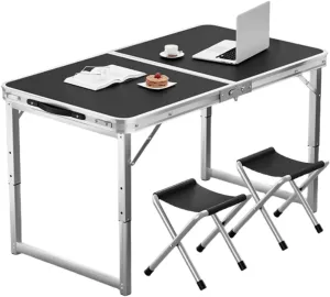 Portable Camping Table,Foldable Picnic Tables,Adjustable Height,Heavy Duty Trestle for for Camping with Carry Handle for Indoor Kitchen,Dinner,Catering,Buffet,Outdoor Garden,Camping Accessories ( Size