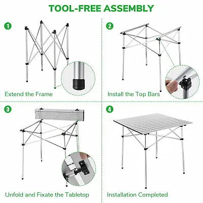 Portable Folding Aluminum Table Outdoor Camping Picnic Desk With Carry Bag