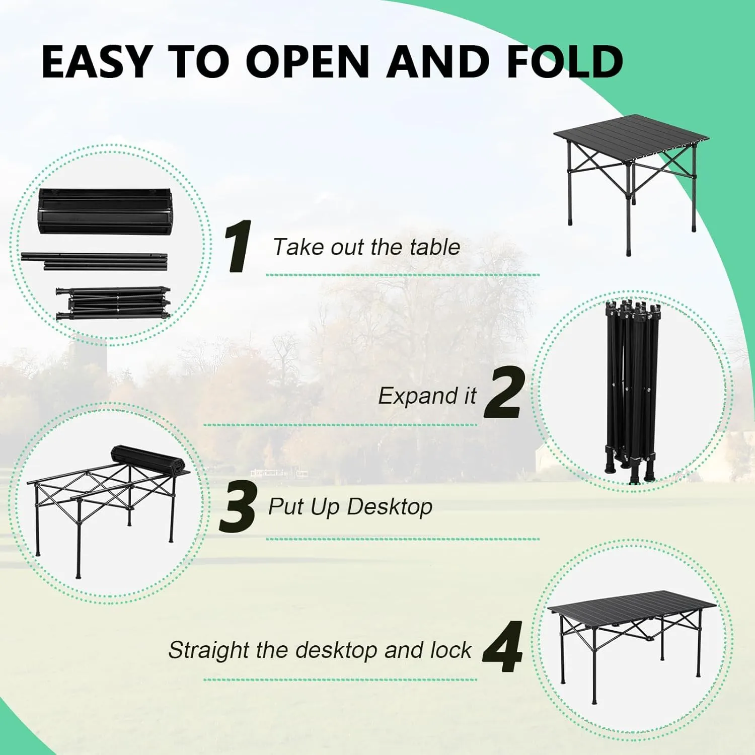 Portable Folding Camping Table, Roll-Up Aluminum Table with Carry Bag, Compact and Lightweight Design for Beach, Travel, and Outdoor Cooking Black 95×55×50cm/37×21×19.7in