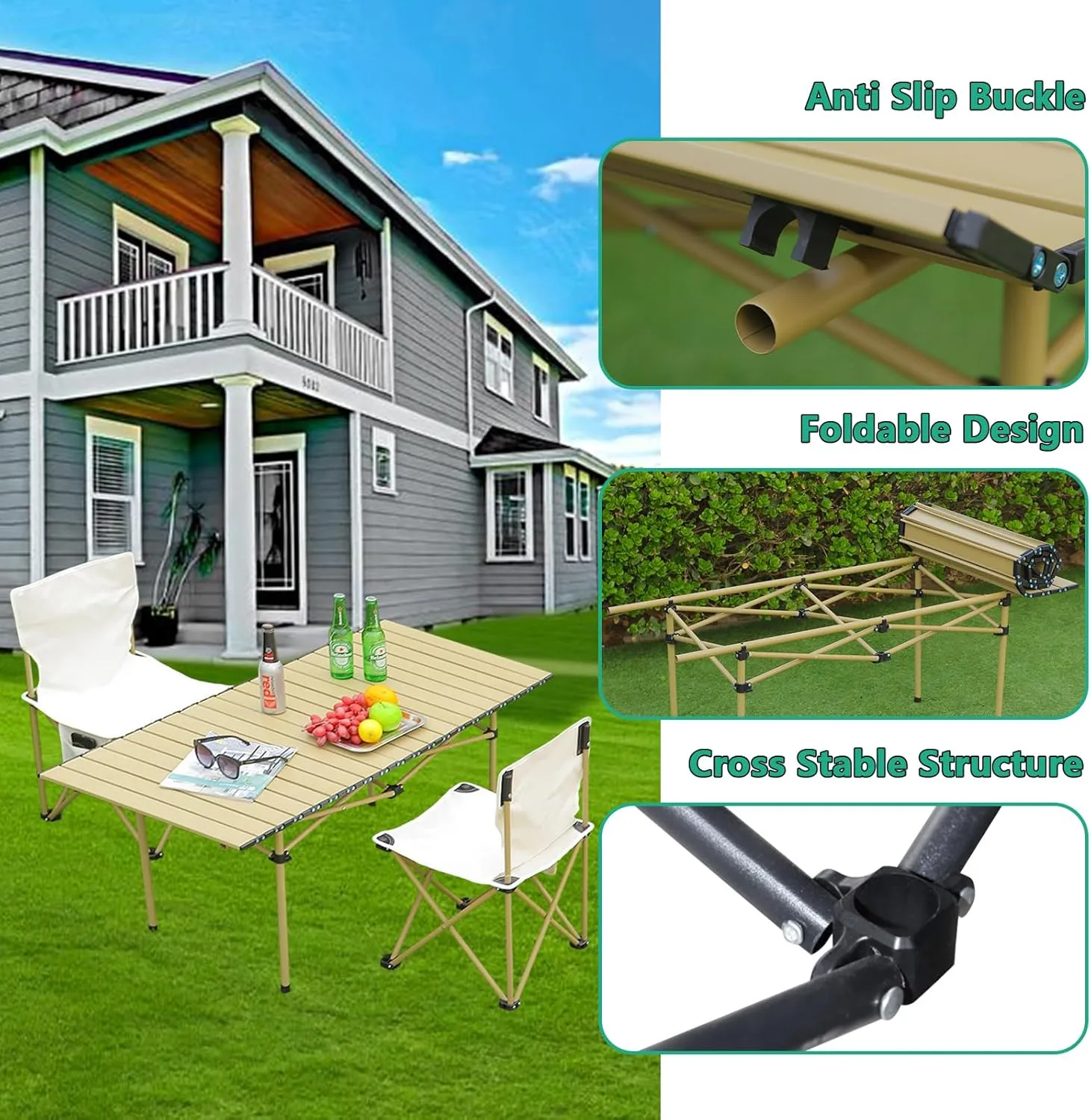 Portable Folding Camping Table, Roll-Up Aluminum Table with Carry Bag, Compact and Lightweight Design for Beach, Travel, and Outdoor Cooking Black 95×55×50cm/37×21×19.7in