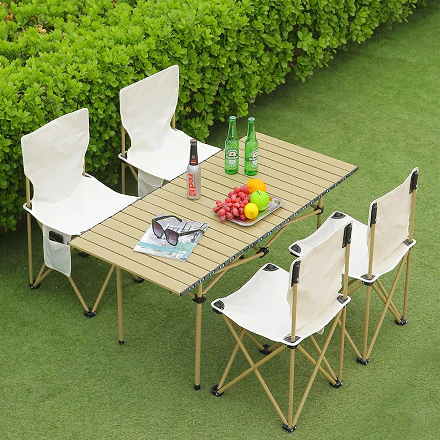 Portable Folding Camping Table, Roll-Up Aluminum Table with Carry Bag, Compact and Lightweight Design for Beach, Travel, and Outdoor Cooking Black 95×55×50cm/37×21×19.7in