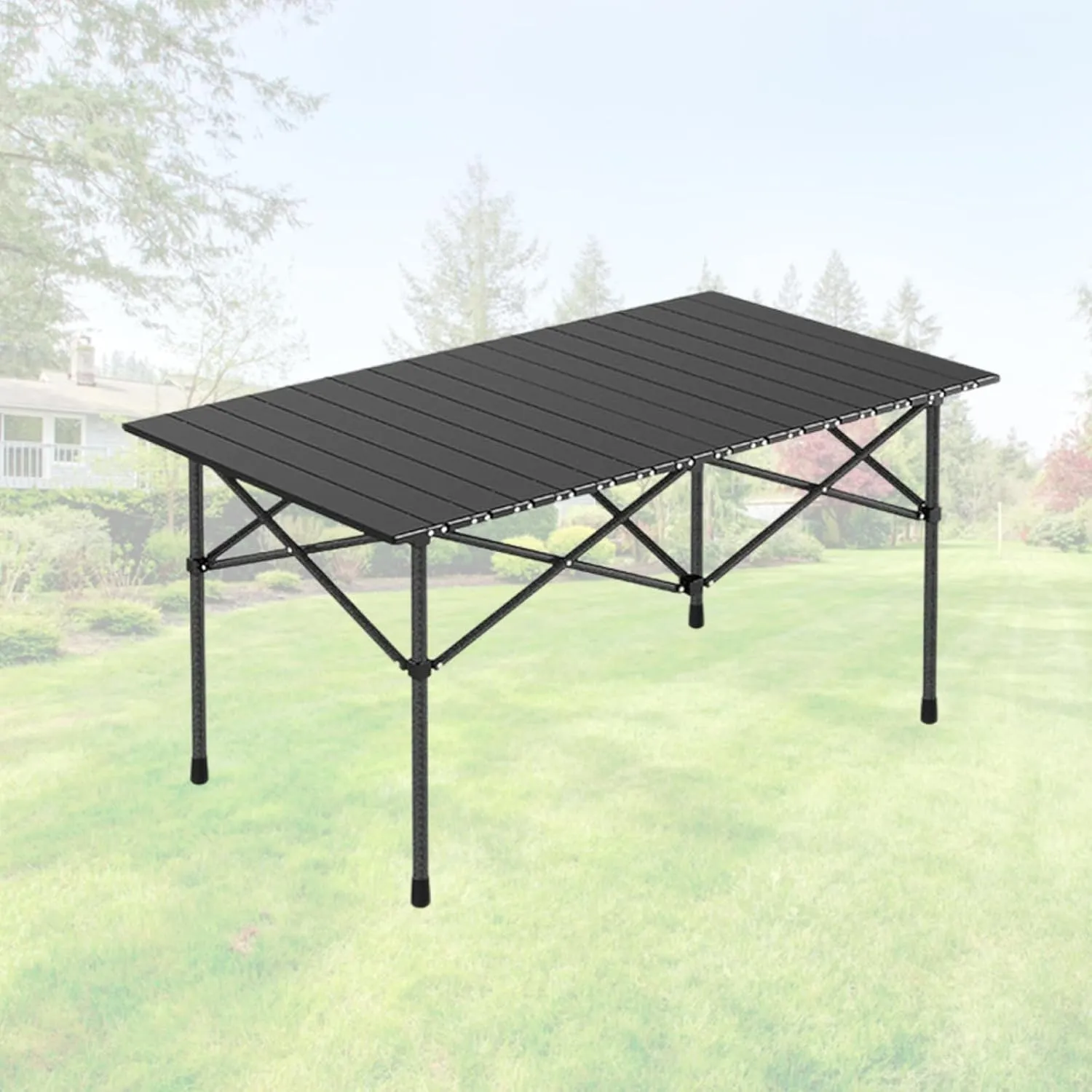 Portable Folding Camping Table, Roll-Up Aluminum Table with Carry Bag, Compact and Lightweight Design for Beach, Travel, and Outdoor Cooking Black 95×55×50cm/37×21×19.7in