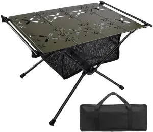 Portable Folding Camping Table, Small Beach Table Foldable with Mesh Storage, Camp Table for Sand/Picnic/Travel/Outdoor/Fishing/Hiking (Color : Green)