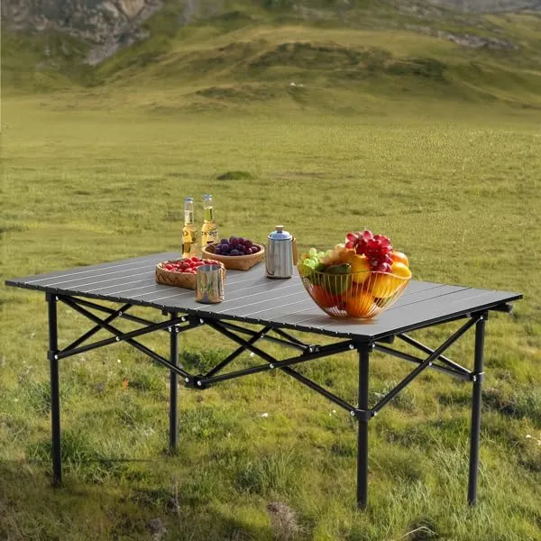 Portable Folding Camping Table, Ultralight Collapsible Table Outdoor Camp Table for Travel Hiking Backyard BBQ Party, Black (120 * 55 * 50cm)