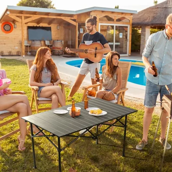 Portable Folding Camping Table, Ultralight Collapsible Table Outdoor Camp Table for Travel Hiking Backyard BBQ Party, Black (120 * 55 * 50cm)
