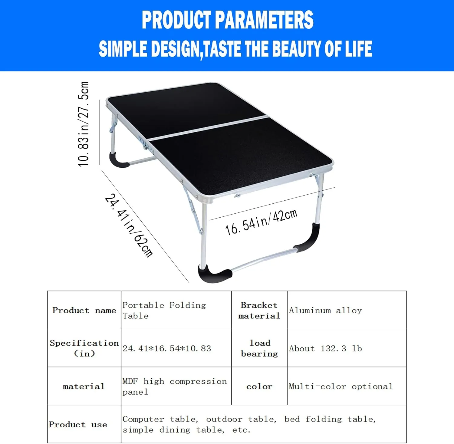 Portable Folding Table - Small Outdoor Folding Table, Suitable for Travel, Camping, Beach, Barbecue, Picnic, Party, Patio (Black)