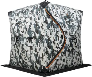 Portable Ice Fishing Tent, 3-Person Shelter With Windproof Fabric Strips, Protect Against Water/Cold Wind, 35 Square Feet Insulated Area for Winter Fishing (Camo)