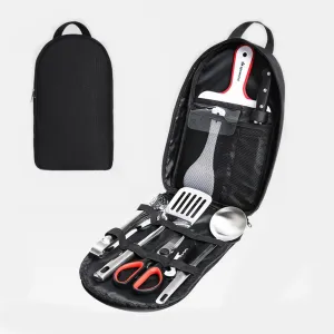 Portable Outdoor Cookware Set with Carry Bag Picnic Utensil Storage Case Camping Cooking Gear Nine-Piece Kit