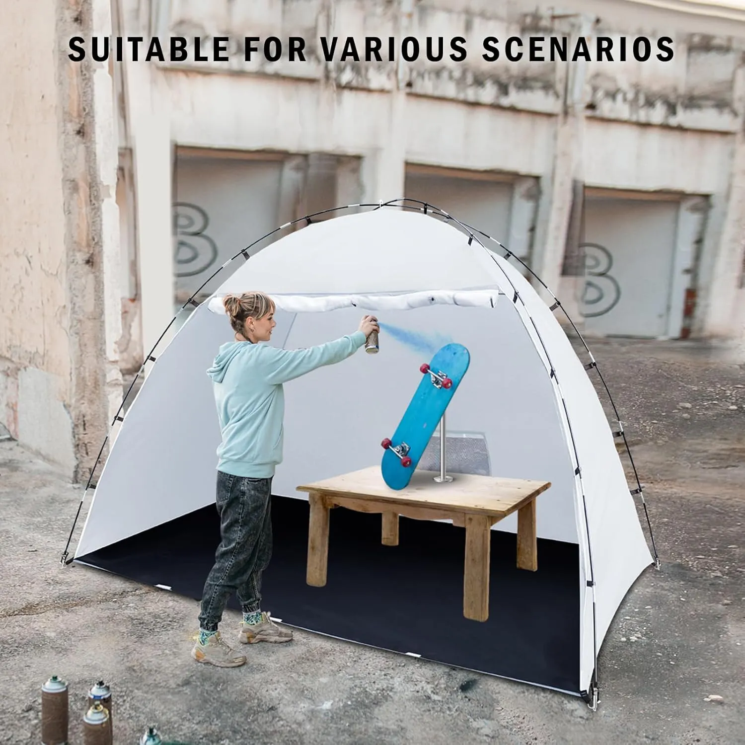 Portable Paint Booth Tent, Siebwin 10(L) x6(W) x6.5(H) ft Larger Spray Paint Tent with Built-in Floor & Mesh Screen & Windproof Hooks for Furniture DIY Hobby Tool Spray Paint Shelter